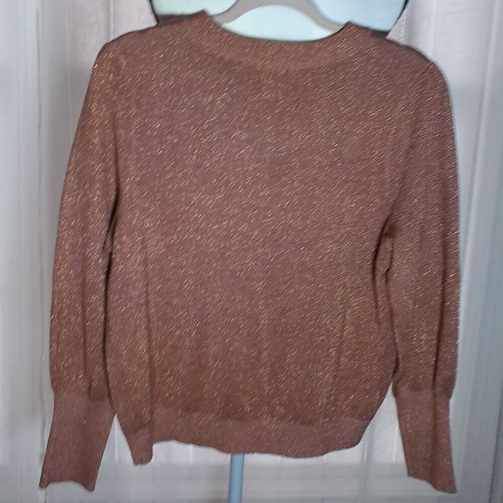 H&M Crew Neck Long Puffy Sleeve Shimmer Knit Pink Sweater L - Picture 3 of 10